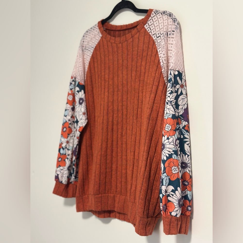 Rust Floral Long Sleeve Top